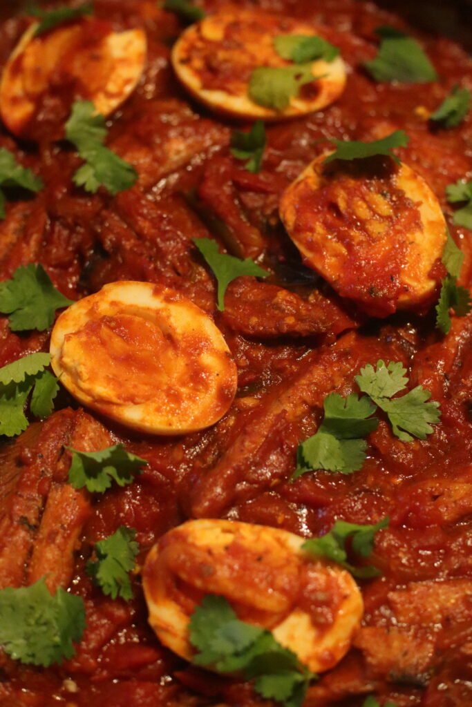 Tinfish chutney with boiled eggs