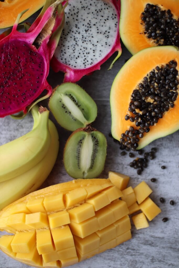 Fresh fruit used to make Mango Papaya Turmeric Smoothie