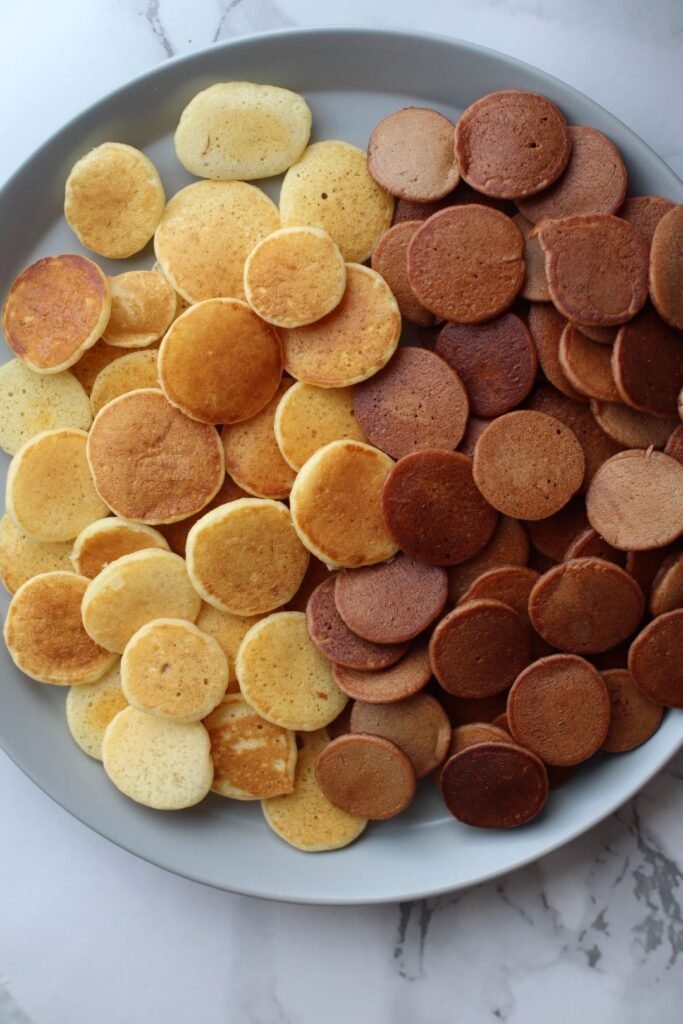 Plain and chocolate mini pancakes