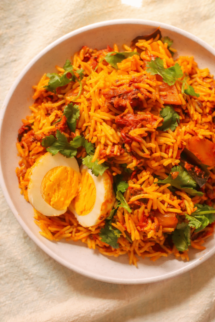 Durban tinfish biryani with boiled eggs