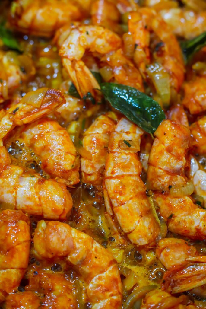 marinated prawns added to chilli garlic butter sauce