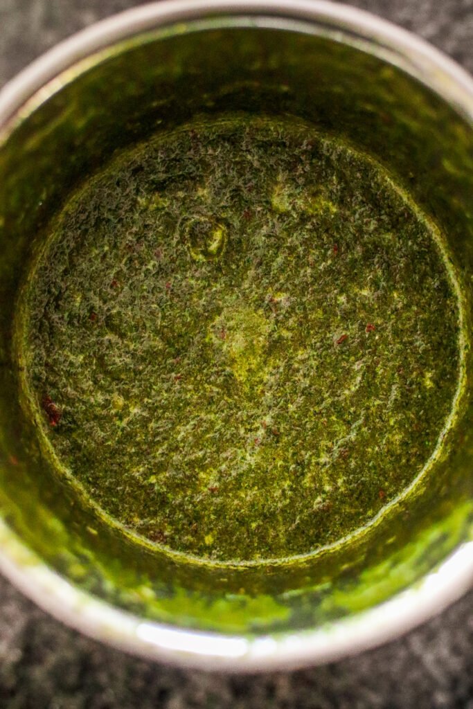 smooth green herb paste for green mutton biryani