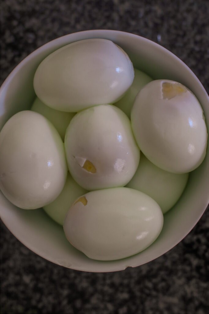 peeled boiled eggs for green mutton biryani