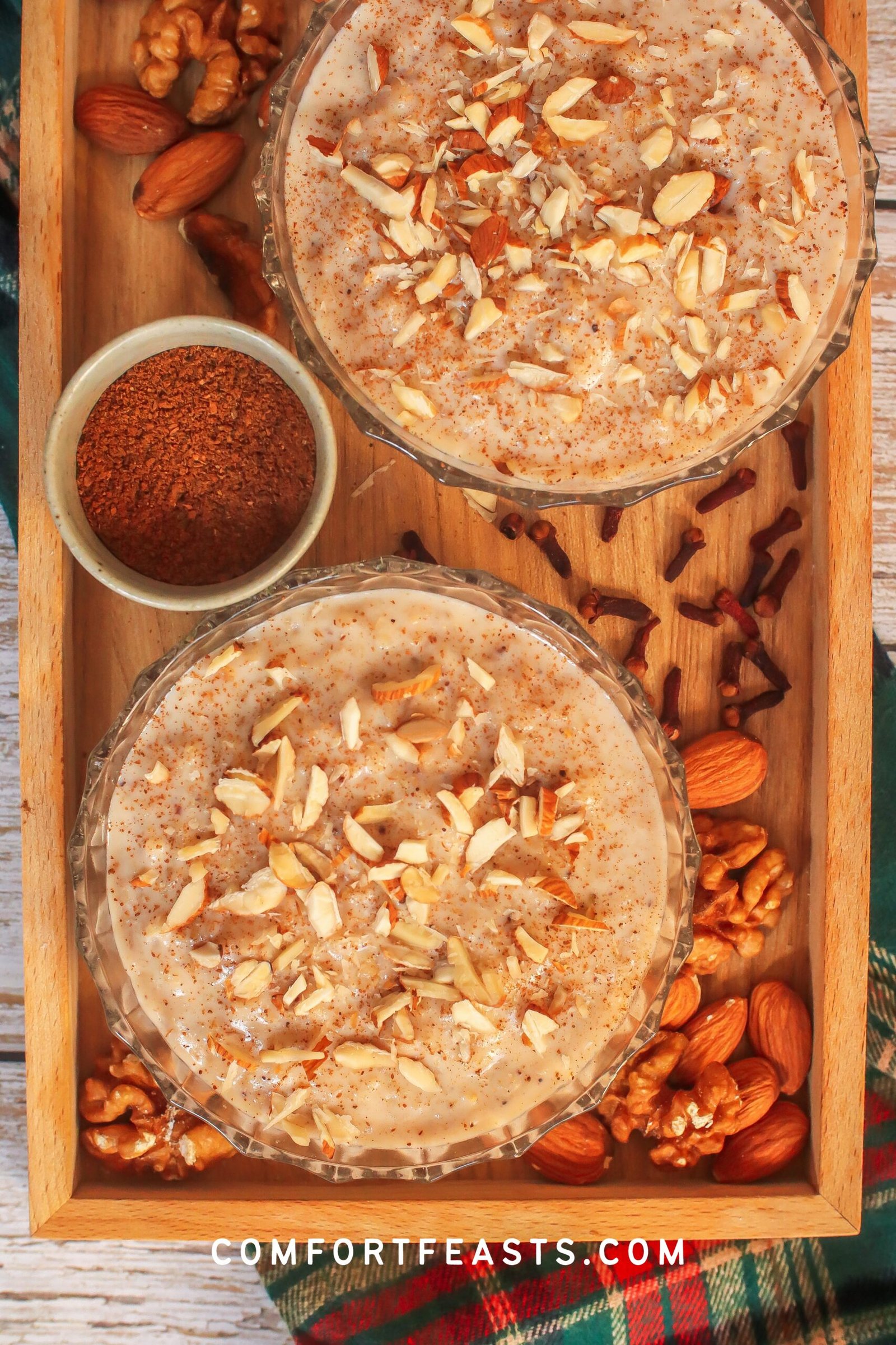 Bowl of creamy chai oatmeal topped nuts